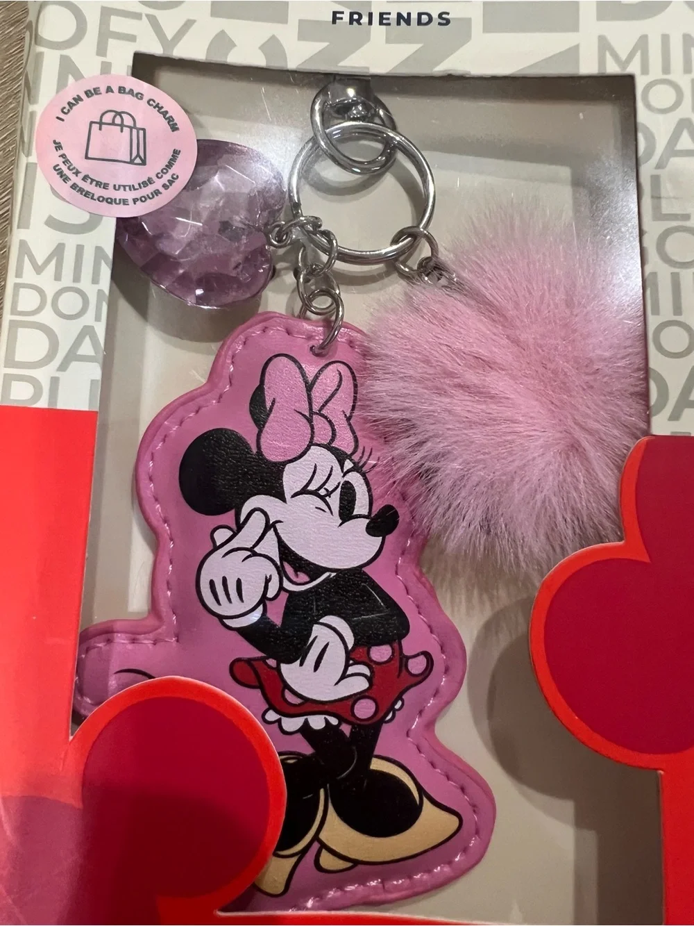 Disney Minnie Mouse Pink Faux Fur Phone Charm with Crystal Accent